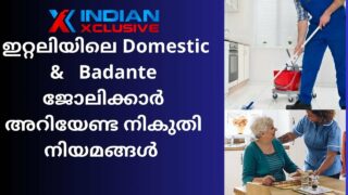 ഇറ്റലിയിലെ Domestic & Badante ജോലിക്കാർ അടയ്‌ക്കേണ്ട നികുതിവ്യവസ്ഥകൾ   Indianxclusive,breaking news.